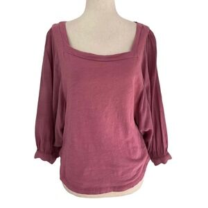 Akemi Kin Rose Pink Anthropologie 3/4 Sleeve Square Neck Women's Top  XS | 0088